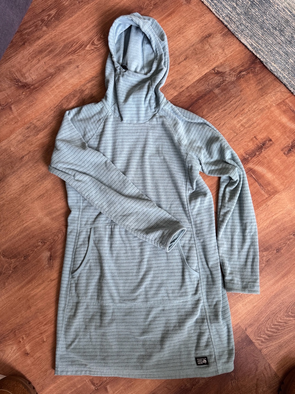Mountain Hardwear Light Blue-Green Micro Grid Fleece Hoodie Dress